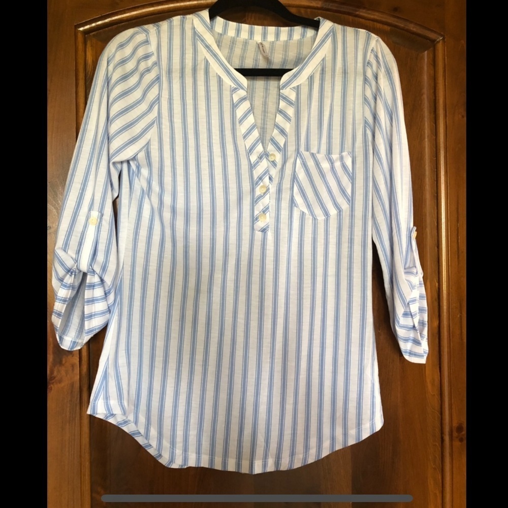 Blue and White Striped Top